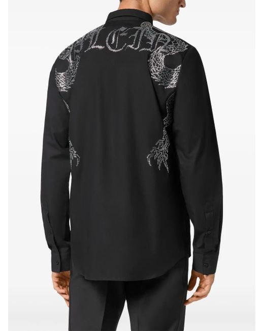 Philipp Plein Black Graphic Crystal-Embellished Shirt for men