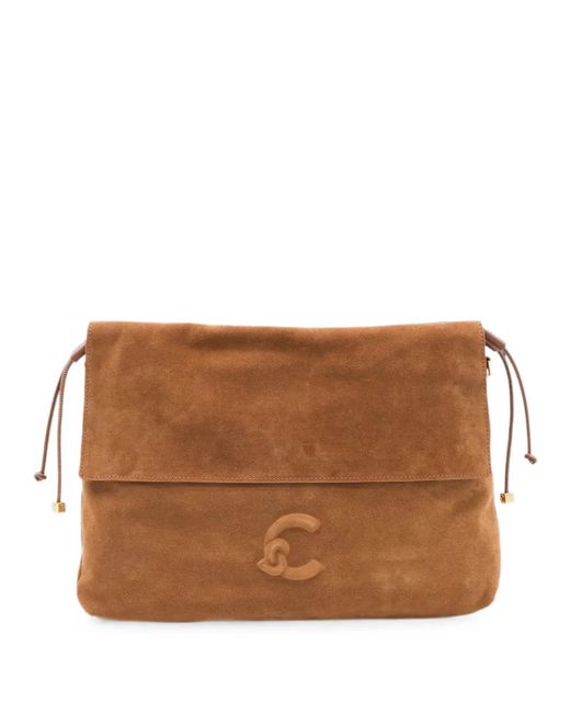 Coccinelle Brown Medium Lidia Suede Logo-Embossed Shoulder