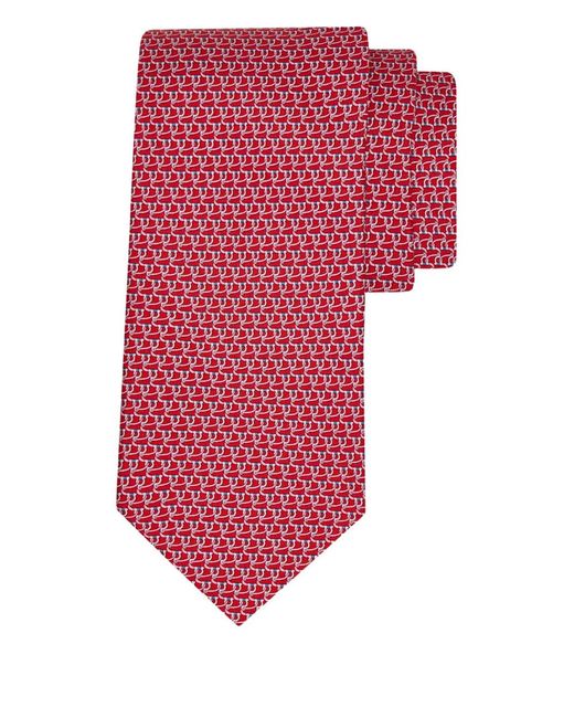 Ferragamo Red Gancini Tricot Print Silk Tie for men