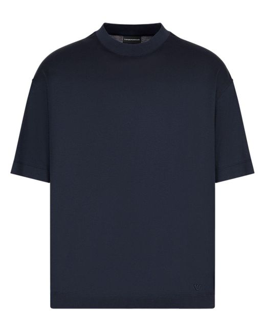 Emporio Armani Blue Drop-shoulder Fine-knit T-shirt for men