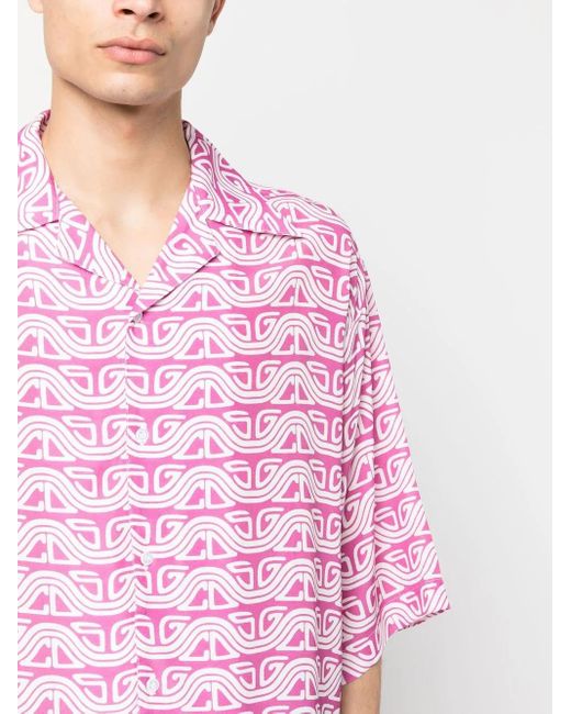 Gcds Pink Wave Printed Bowling Shirt for men