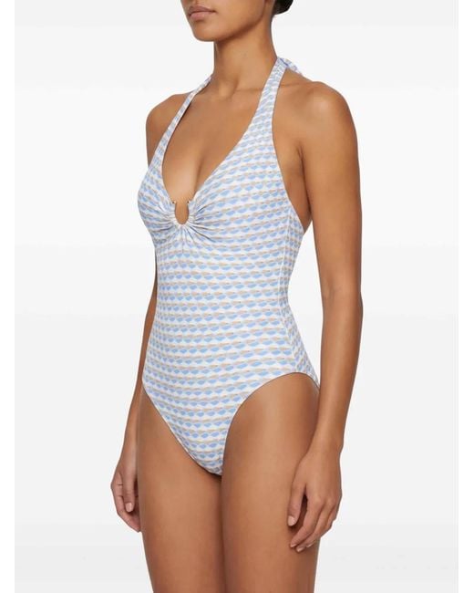 Seafolly Blue Maillot De Bain À Dos-Nu Et Anneau Sur Le Devant