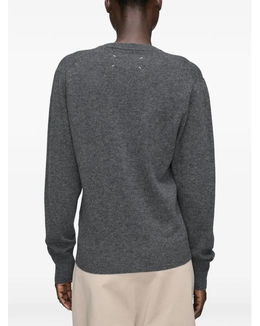 Maison Margiela Gray Gathered V-Neck Jumper