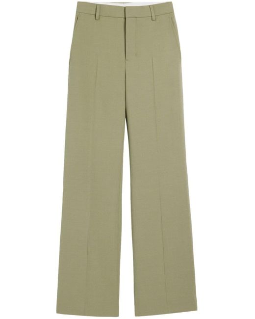AMI Green Pressed-crease High-waisted Trousers