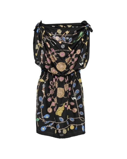 Versace Black Jewel-Print Silk Mini Dress