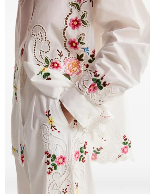 Essentiel Antwerp White Floral-Embroidered Cut-Out Trousers