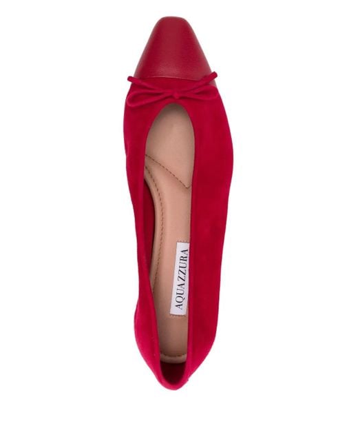 Aquazzura Red Bow-Detail Cap-Toe Flats