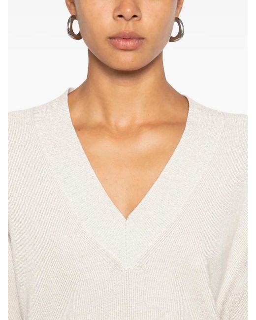 Brunello Cucinelli White Pull À Col V