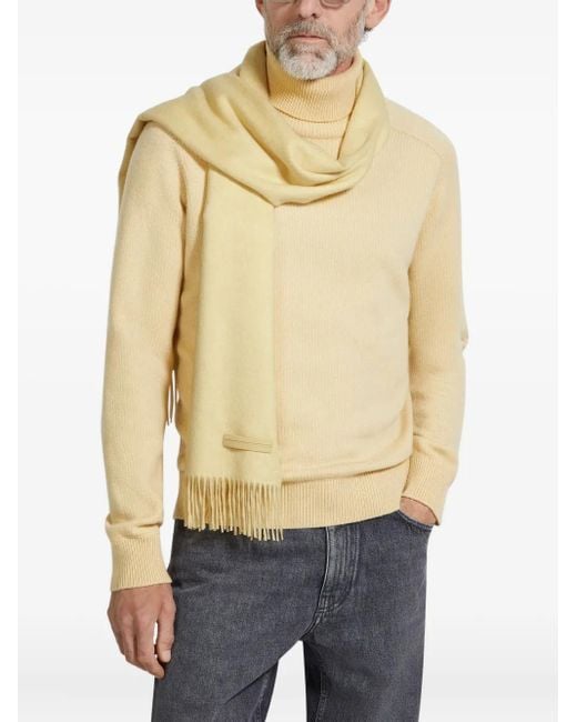 Zegna Natural Fringed Cashmere Scarf for men