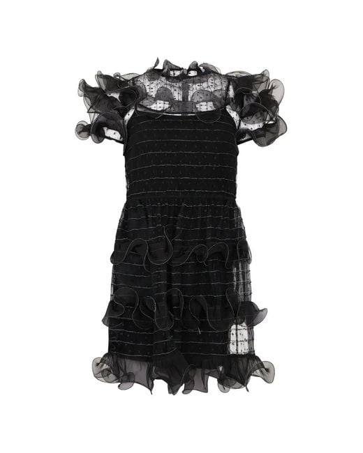 RED Valentino Black Ruffled Polka-Dot Mini Dress