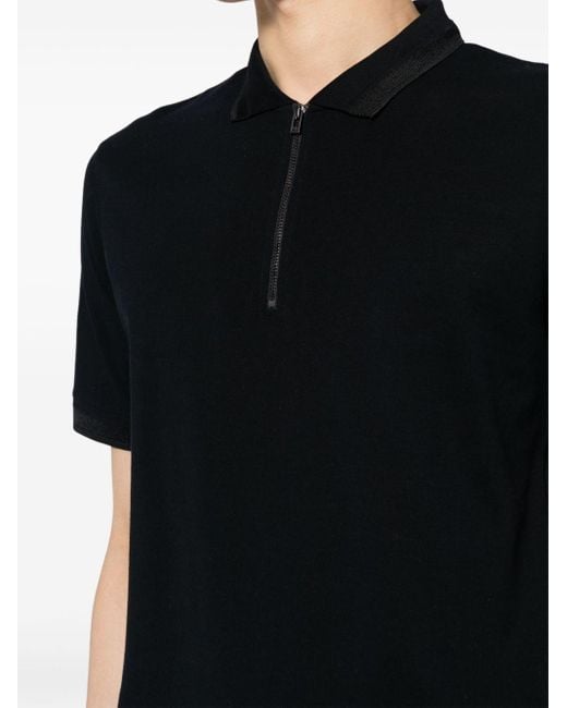 Emporio Armani Black Quarter-zip Polo Shirt for men