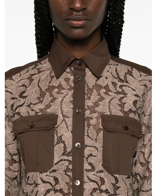 Pennyblack Brown Lace-Overlay Panelled Shirt