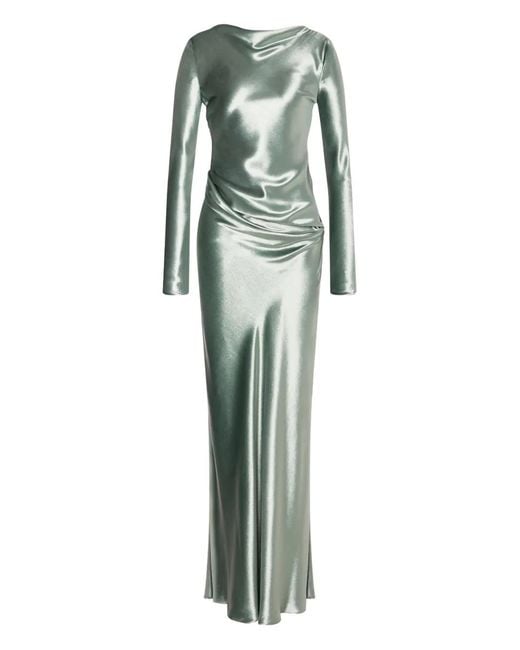 Alberta Ferretti Green Long Dress With Draped Details And Long Sleeves