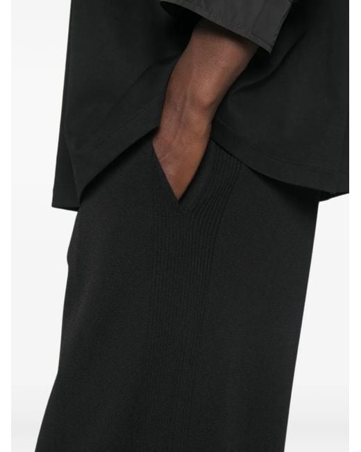 Marina Rinaldi Black Ribbed-Knit Wide-Leg Trousers