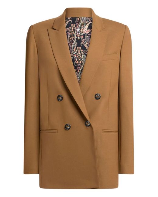 Etro Brown Double-Breasted Pegaso-Buttons Blazer