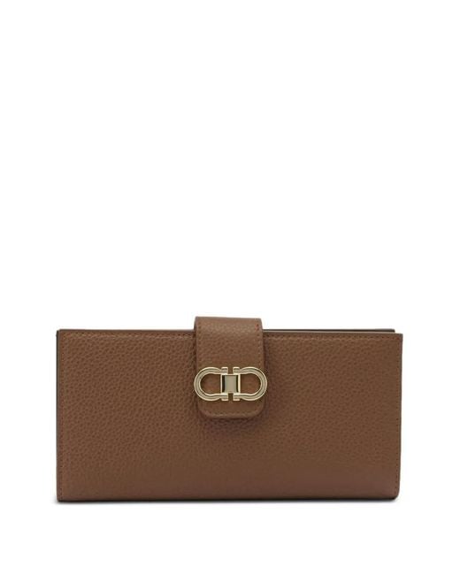 Ferragamo Brown Gancini Continental Pebbled Leather Wallet