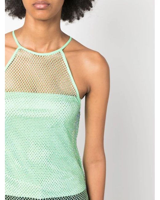 Patrizia Pepe Green Rhinestone-Embellished Sleeveless Top