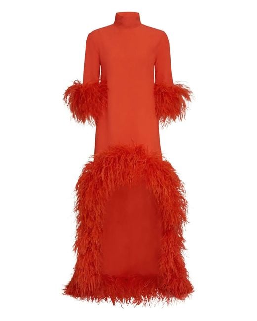 Taller Marmo Red Robe Ornée De Plumes Gina Extravaganza À Ourlet Asymétrique