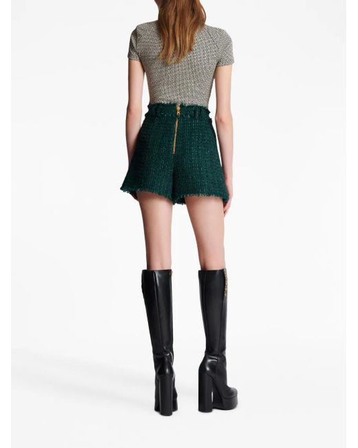 Balmain Green Double-breasted Bouclé Tweed Blazer