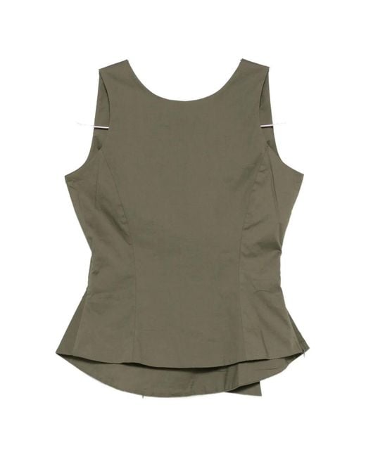 MOUTAKI Green Bow-Detail Peplum Blouse