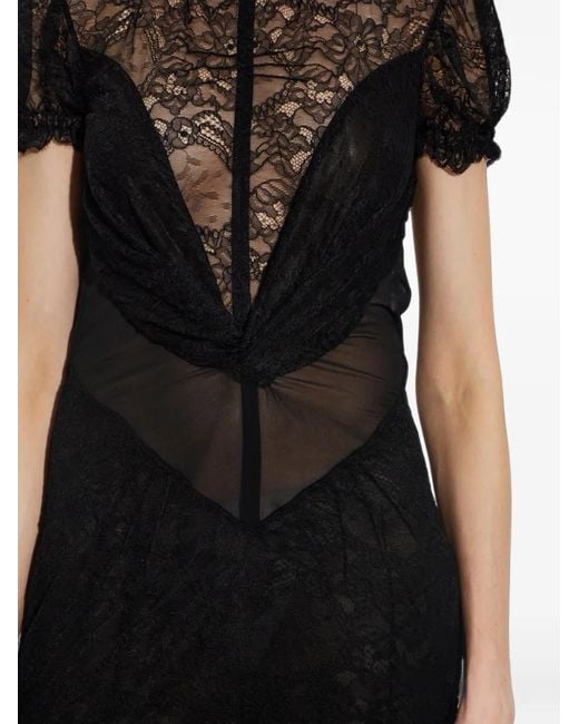 The Attico Black Lace-Panelled Open-Back Midi Dress