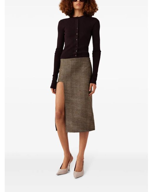 Stella McCartney Brown Side-Slit Tweed Midi Skirt
