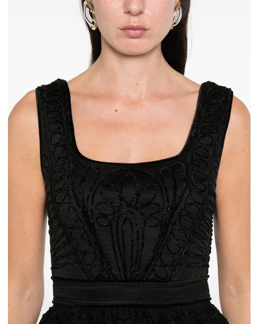 Maje Black Short Embroidered Basket Knit Dress