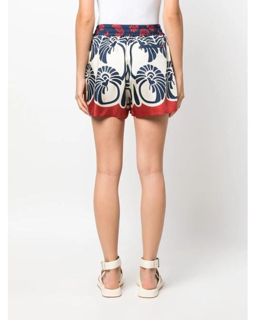 LaDoubleJ Blue Palmetto-Print Silk Shorts