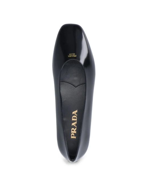 Prada Black Polished Leather Ballet Flats