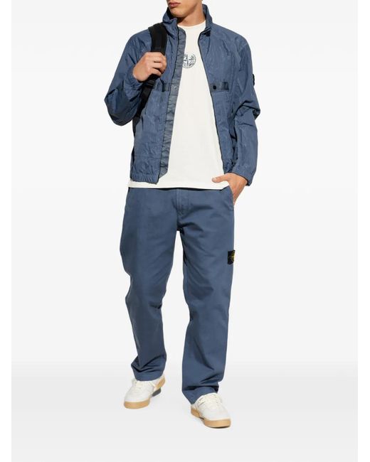 Stone Island Blue Logo-Patch Zip-Up Jacket for men
