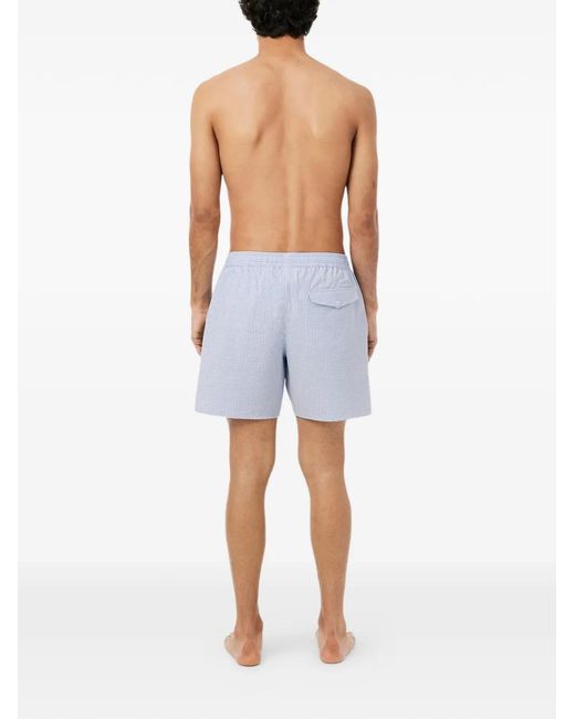 Lacoste White Striped Drawstring Swim Shorts for men