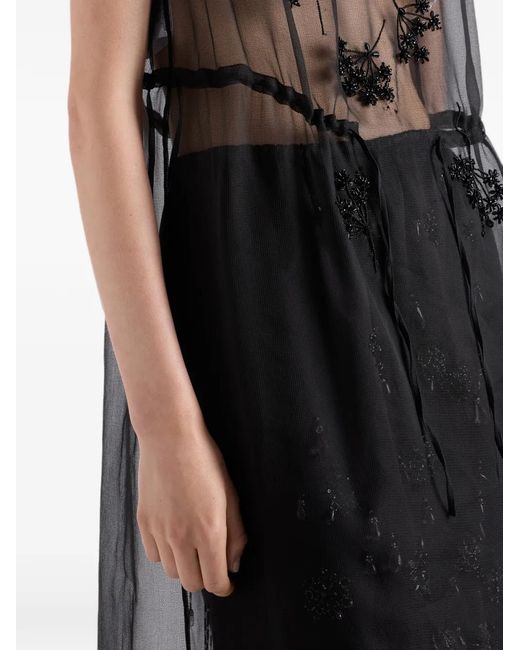 Prada Black Embroidered Silk Cigaline Dress
