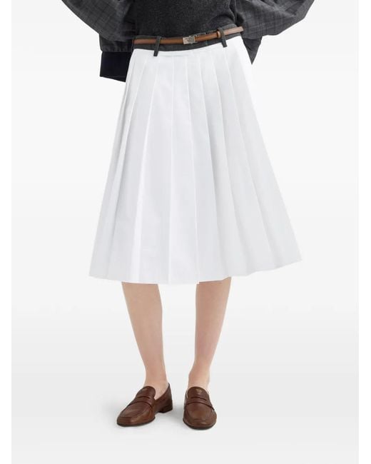 Prada Rush Stitch Geplooide Popeline Rok in het White