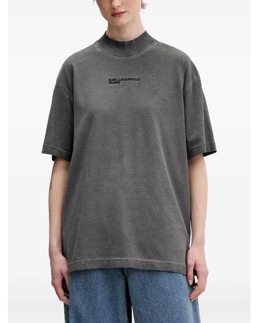 Karl Lagerfeld Gray Ribbed-Mock-Neck T-Shirt