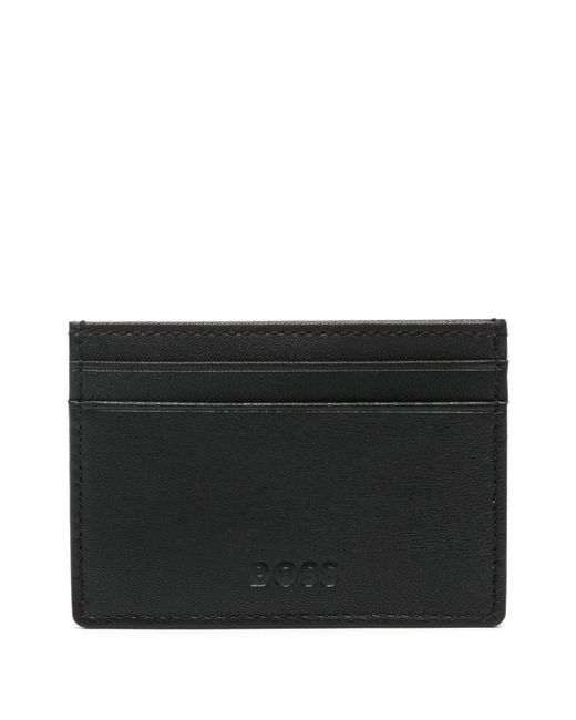 Boss Black Logo-deed Leather Card Holder for men