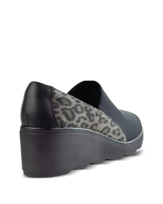 Clarks Black Leopard Print Wedge Sandals