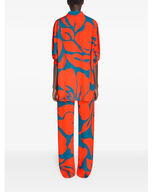 Dries Van Noten Orange Floral-Print Trousers