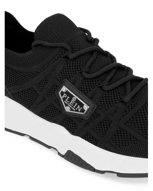 Philipp Plein Black Runner Sock Triangle Placca Sneakers