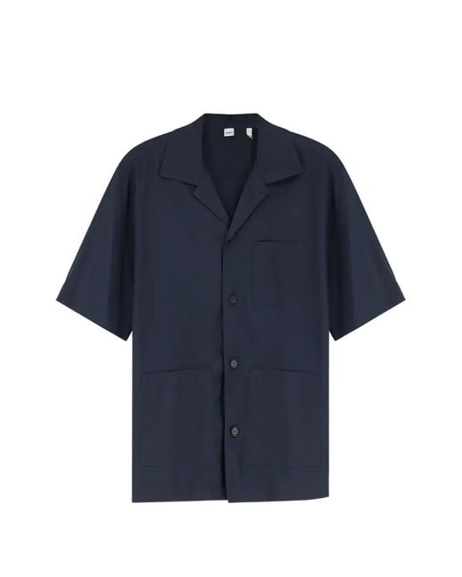 Aspesi Blue Buttoned Short-Sleeve Shirt for men
