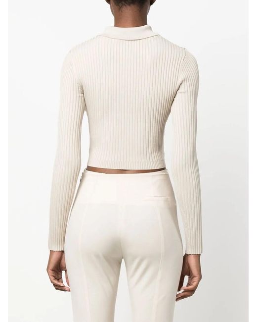 Jonathan Simkhai Natural Button-Up Ribbed Knitted Top