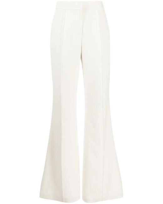 Elie Saab White Pressed-Crease Cady Flared Trousers