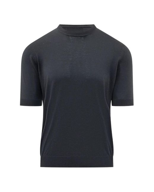 FILIPPO DE LAURENTIIS Blue Short-Sleeve Silk Sweater for men