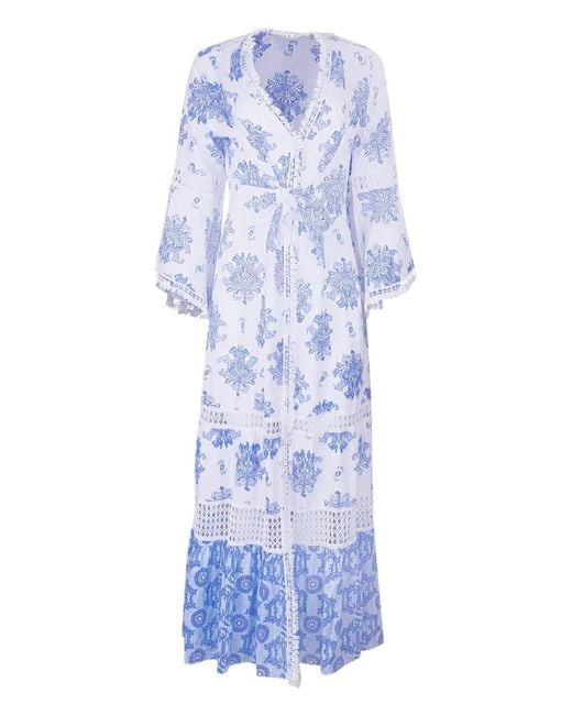 Temptation Positano Centa Floral-Print Lace Maxi Dress in Blue | Lyst