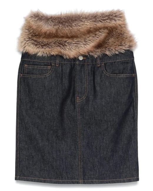 Coperni Gray Faux-Fur Hybrid Midi Skirt