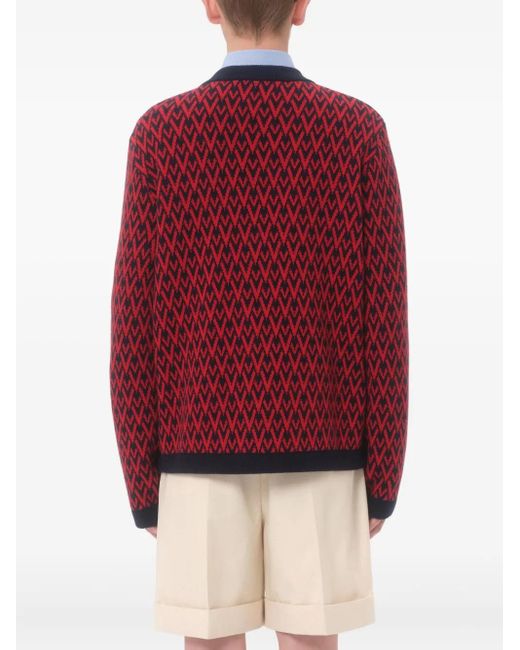 Valentino Garavani Red Toute La V-Pattern Cardigan for men