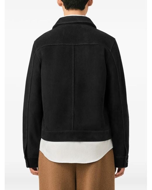 AMI Black Suede Leather Jacket With Embossed Ami De Coeur for men