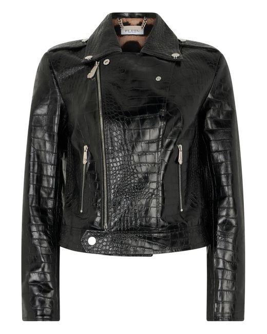 Philipp Plein Black Veste Zippée À Effet Peau De Crocodile