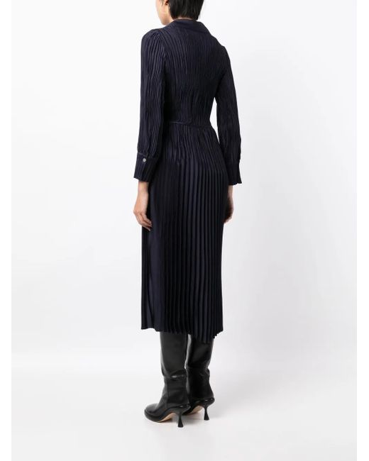 Vince Blue Long-Sleeve Pleated Shirtdress