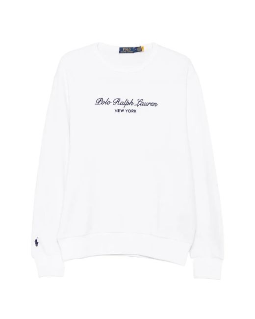 Polo Ralph Lauren White Logo-Embroidered Crew-Neck Sweater for men
