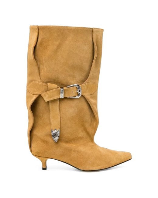 Toga Natural Buckle-Detail Suede Boots
